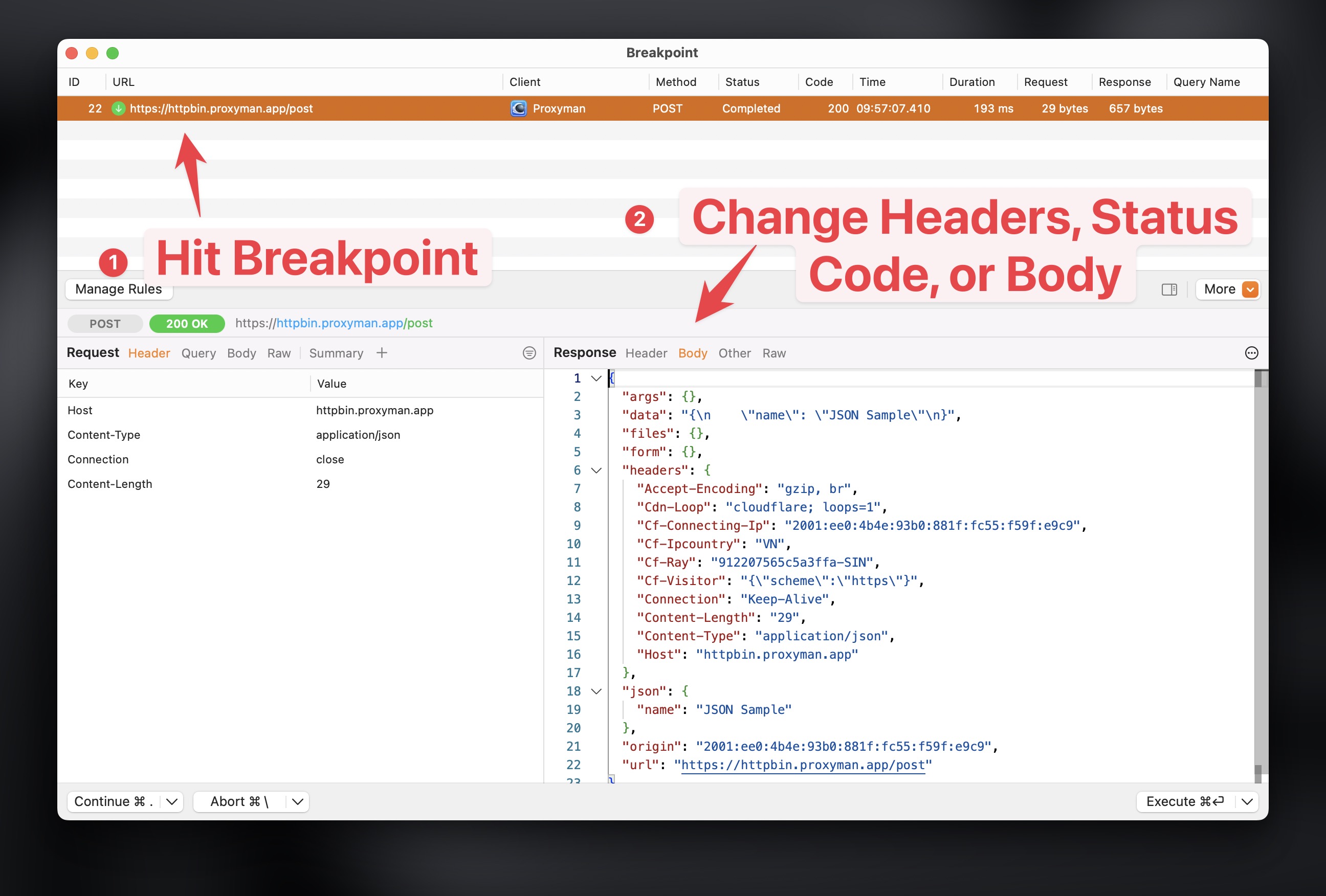 Modify the request and response on the fly with Breakpoint