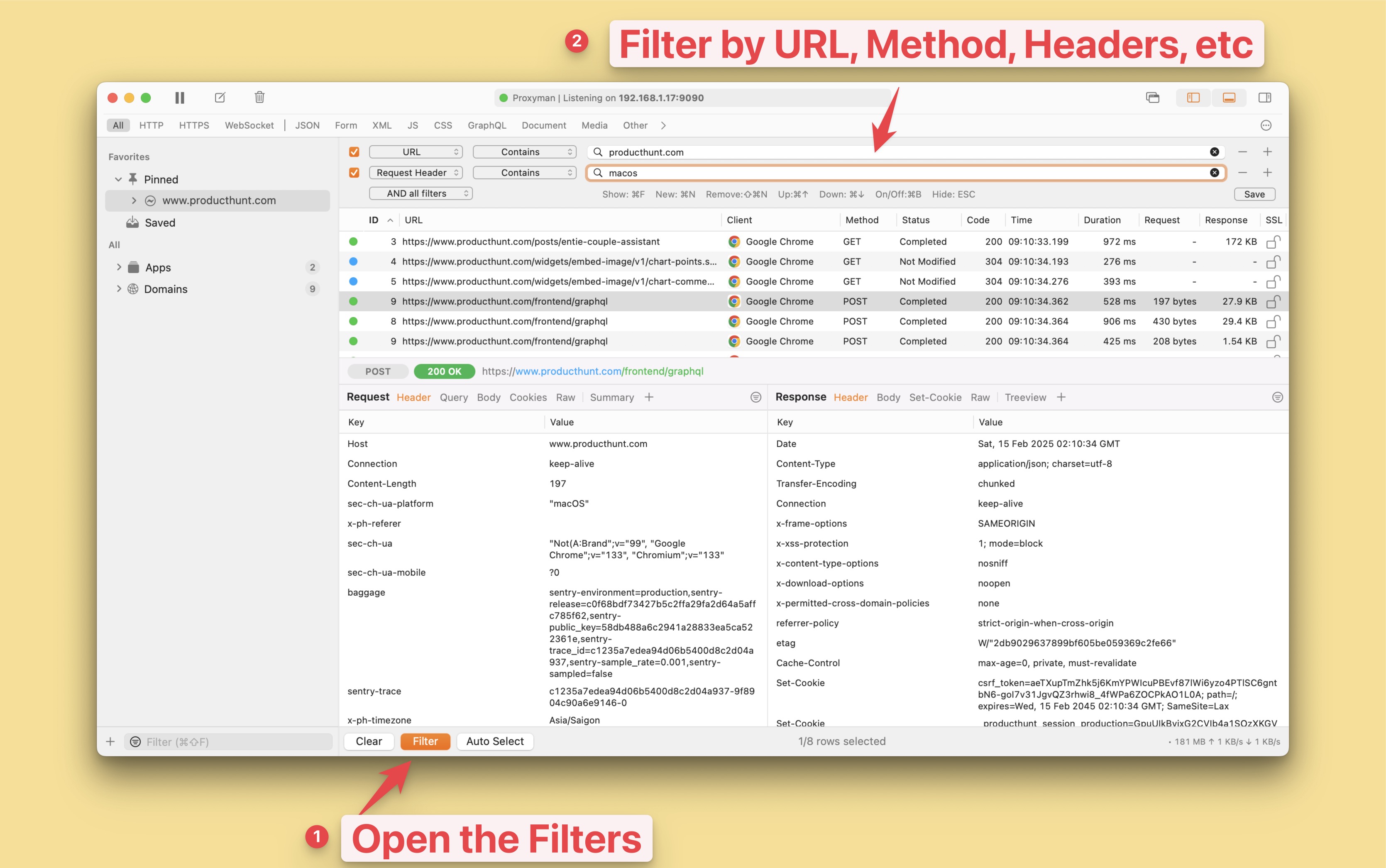 Multiple Filters by URL, Method, Status Code, etc.