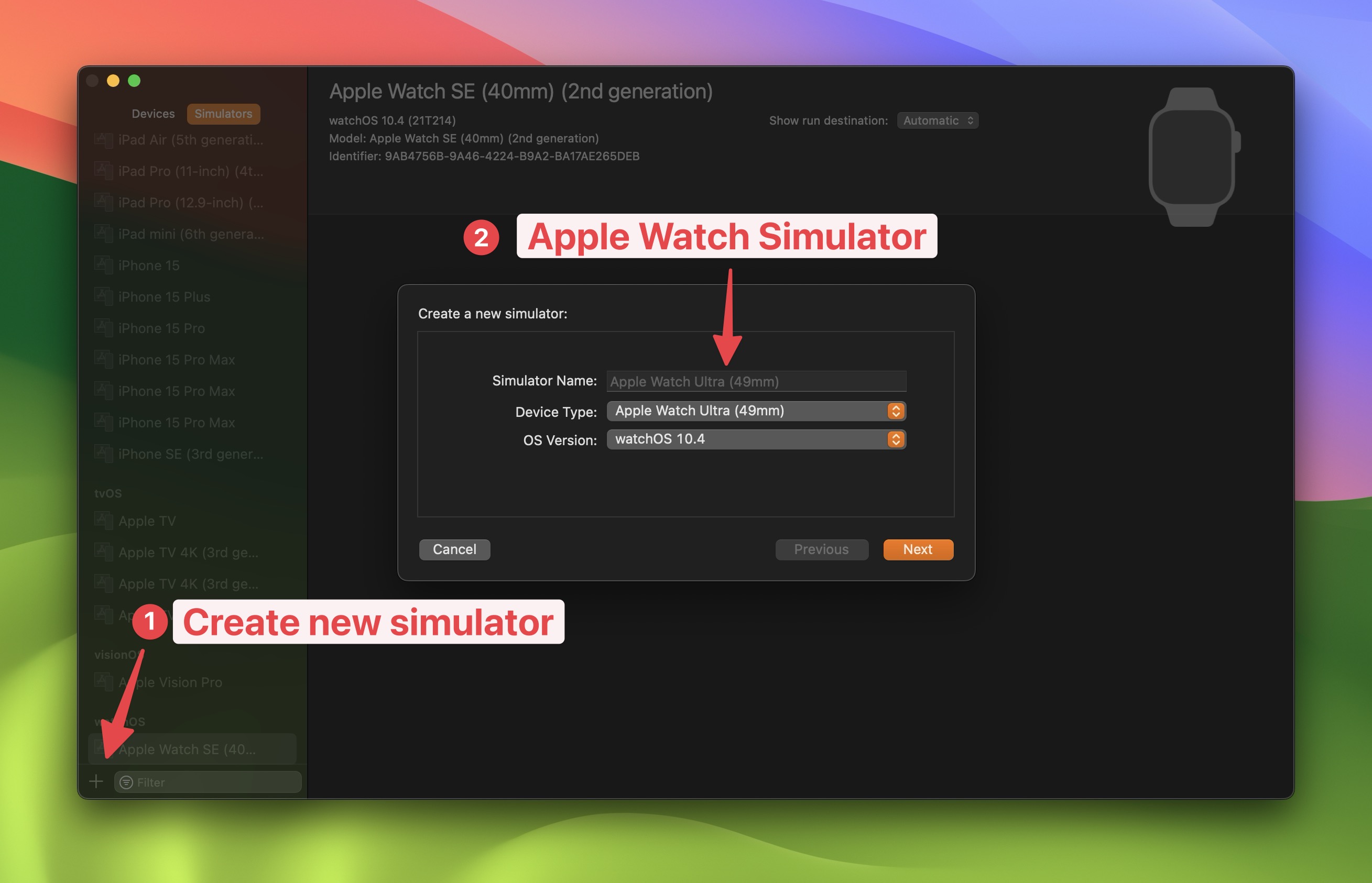 Create a new WatchOS 11 Simulator